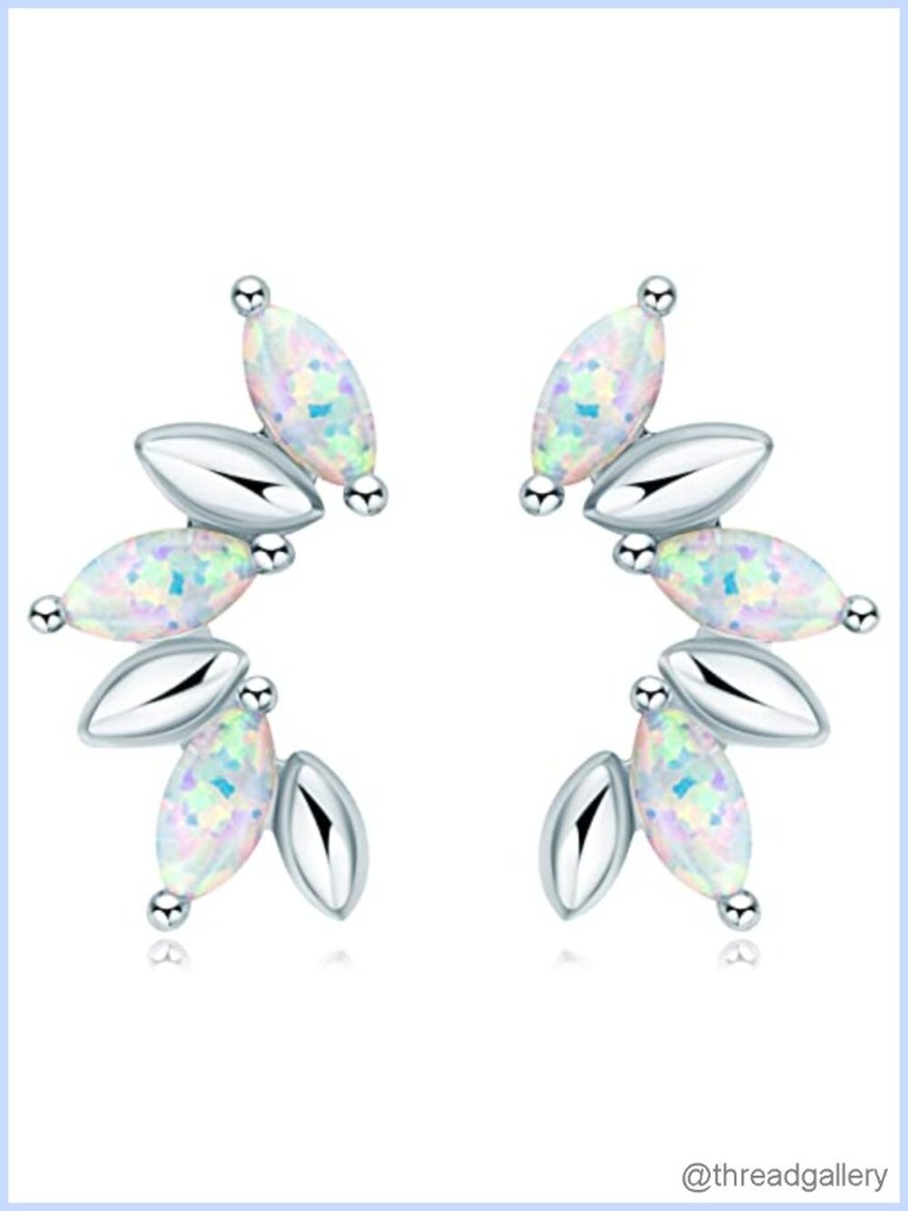Sterling Silver Opal Stud Earrings Marquise Cut Hypoallergenic